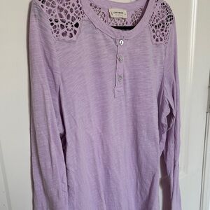 Lucky Brand Women's Purple Lace Detail Long Sleeve Top